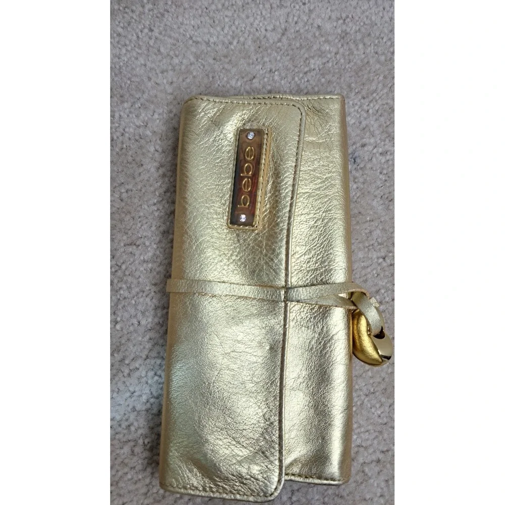 bebe Metallic Gold Travel Jewelry Organizer Roll Case Y2K Monogram Makeup Bag